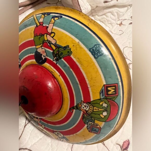 Vintage 1930s Spinning Top Toy Tin & Wood - Picture 12 of 13